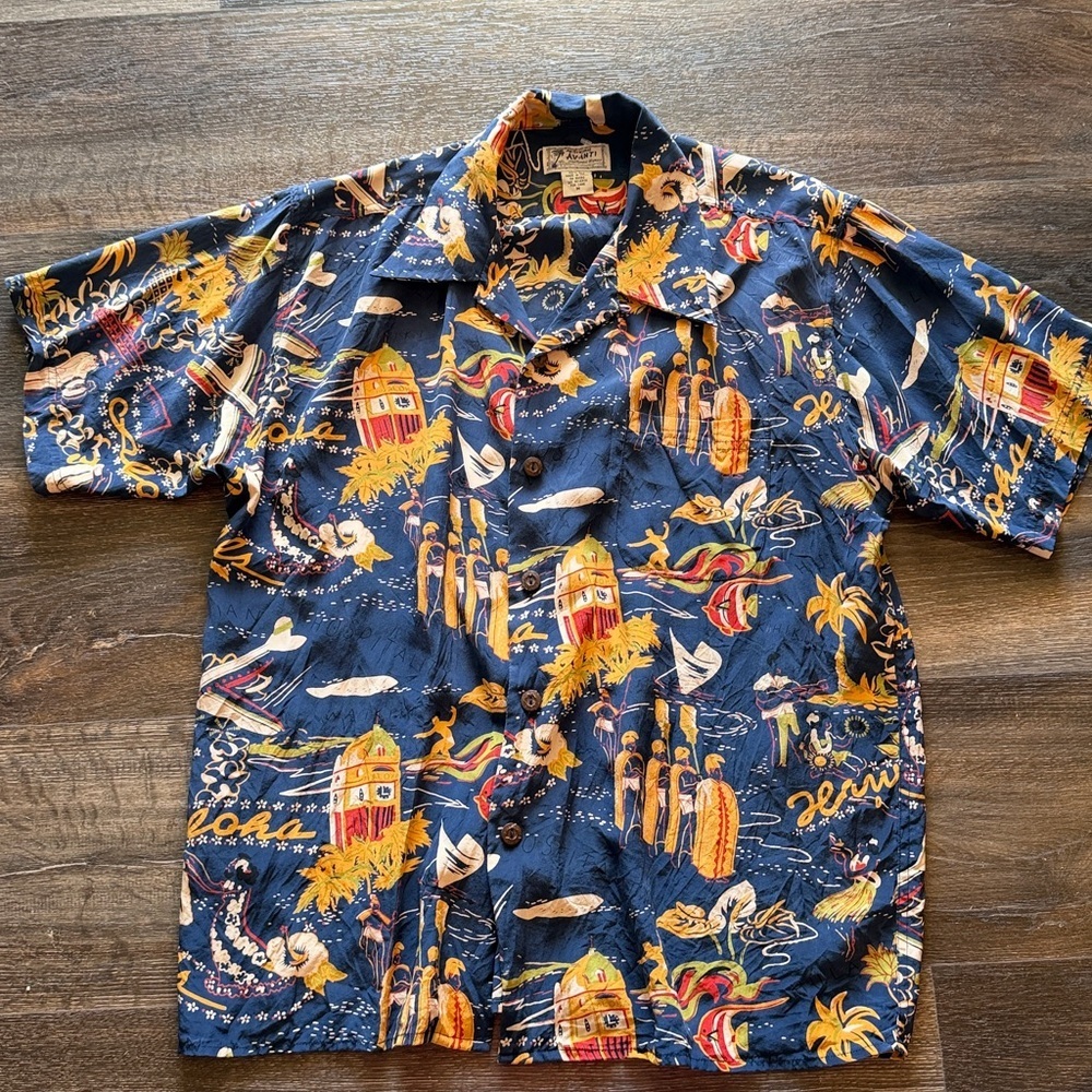 An Original Avanti Silk Button down aloha Waikiki hospitality medium